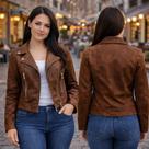 Jaqueta De Couro Feminina Premium Com Zíper Inverno Elegante Sexy Blusa De Frio Motoqueira Envio Ime