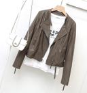 Jaqueta de couro Simple Stand Collar PU Leather Coffee S