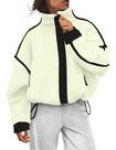 Jaqueta de lã Kumufenc Winter Sherpa Zip Up branca para mulheres Jaqueta de lã Kumufenc Winter Sherpa Zip Up branca para mulheres