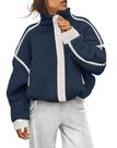 Jaqueta de lã Ziqoty feminina com zíper Sherpa Winter azul marinho