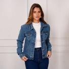 Jaqueta de Lycra Com Jeans Marmorizada Premium de Botões Envelopados