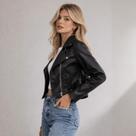 Jaqueta De material sintético Feminina Com Ziper Inverno Elegante Envio Imediato Couro Jaqueta De material sintético Feminina Com Ziper Inverno Elegante Envio Imediato Couro