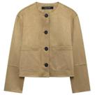 Jaqueta De Suede Feminina, Estilo Crop, O-Colete, Manga Longa, Botão, Elegante E Chic Para Primavera