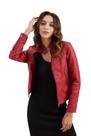 Jaqueta DEAR MODEL feminina de material sintético vermelha com cinto 4XL