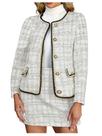 Jaqueta e saia femininas de tweed com botões xadrez Outfit winkbay