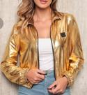 Jaqueta fashion metalica cropped feminina refletivo brilho