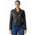 Jaqueta Feminina Biker Couro PU Preta Slim Premium Cor:PretoTamanho:GG