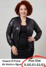 Jaqueta feminina bomber em material sintético cirrê com fecho em zíper plus size Jaqueta feminina bomber em material sintético cirrê com fecho em zíper plus size