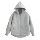 Jaqueta Feminina Cinza Com Capuz, Manga Longa, Bolsos Grandes, Zíper, Solta, Casual, Casaco Externo Jaqueta Feminina Cinza Com Capuz, Manga Longa, Bolsos Grandes, Zíper, Solta, Casual, Casaco Externo