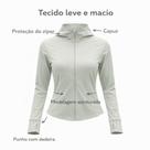 Jaqueta Feminina com Capuz e Punho com Dedeira, fitness, academia, treino, modelagem slim fit, leve e macio
