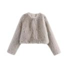 Jaqueta Feminina Curta De Pelo Sintético Grosso E Quente, Gola O, Manga Longa, Elegante, Moda Jaqueta Feminina Curta De Pelo Sintético Grosso E Quente, Gola O, Manga Longa, Elegante, Moda