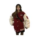 Jaqueta Feminina De Beisebol Acolchoada Bordada Para Outono/Inverno, Caimento Solto, Com Letras Em Jaqueta Feminina De Beisebol Acolchoada Bordada Para Outono/Inverno, Caimento Solto, Com Letras Em