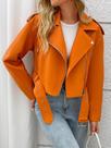 Jaqueta Feminina De Couro PU Laranja Para Primavera E Outono, Estilo Casual Com Lapela, Fitaylor