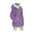 Jaqueta Feminina De Inverno Com Capuz E Zíper Em Cashmere E Fleece, Cor Sólida, Casaco Casual Para