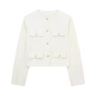 Jaqueta Feminina Elegante Cropped Com Gola O, Manga Longa E Bolsos Com Aba, Blusa Casual Da Moda Jaqueta Feminina Elegante Cropped Com Gola O, Manga Longa E Bolsos Com Aba, Blusa Casual Da Moda