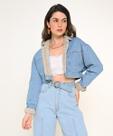 Jaqueta Feminina Jeans Cropped com Pelo Razon Jeans