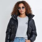 Jaqueta Feminina material sintético Puffer Cropped Forrada