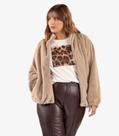 Jaqueta Feminina Peluciada Plus Size Secret Glam Marrom