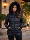 Jaqueta Feminina Preta Peluciada com Capuz Forrada, Super Quentinha para Inverno Jaqueta Feminina Preta Peluciada com Capuz Forrada, Super Quentinha para Inverno