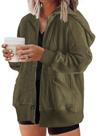 Jaqueta feminina Shacket Eytino Plus Size com zíper verde militar 4X Jaqueta feminina Shacket Eytino Plus Size com zíper verde militar 4X