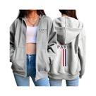 Jaqueta Feminina Solta Com Zíper E Capuz, Estampa De Letras Paris, Casaco Esportivo Casual Estilo Jaqueta Feminina Solta Com Zíper E Capuz, Estampa De Letras Paris, Casaco Esportivo Casual Estilo