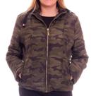Jaqueta feminina verde camuflada capuz e forro de pelo
