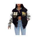 Jaqueta Feminina Vintage Harajuku De Moletom Estilo Beisebol Com Botões Streetwear Caimento Solto