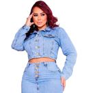 Jaqueta femininas jeans basica croped azul