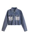 Jaqueta jeans cortada para menina MakeMeChic Fringe Blue de 8 a 12 anos