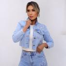 Jaqueta Jeans Cropped Com Apliques Feminina Revanche Buciegas