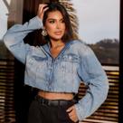 Jaqueta Jeans Cropped Com Capuz Feminina Revanche Crominia