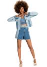 Jaqueta jeans cropped dois tons com recorte lunender 20467