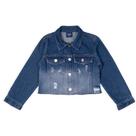 Jaqueta Jeans Cropped Indantil Mania Kids Detalhes em Destroyed
