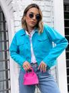 Jaqueta Jeans Feminina Botão Encapado Tendência Da Moda