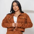 Jaqueta Jeans Feminina Collor Marrom Cargo com Bolsos Fole