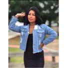 Jaqueta Jeans Feminina Cropped Curta Com Rasgo Destroyed Moda Blogueira