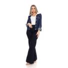Jaqueta Jeans Feminina Curta Cropped Destroyed
