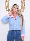 Jaqueta jeans feminina de pelinho total cristal pistolado laycra