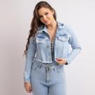 Jaqueta Jeans Feminina Delavê Silver Shine Moda Country Brilhos Pratas Algodão Texas Ranch