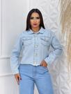 Jaqueta jeans feminina/lavagem clara /comprimento regular / botões em dourado