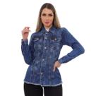 Jaqueta Jeans Feminina Lavagem Escura com Botões 100% Algodão