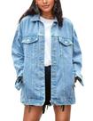 Jaqueta jeans feminina Omoone, tamanho médio, azul, XL