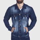 Jaqueta Jeans HNO Jeans Premium Leve Destroyed Used Azul