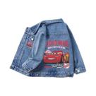 Jaqueta Jeans Infantil Lightning McQueen Com Estampa De Desenho Animado, Abotoamento Simples,