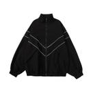 Jaqueta Masculina Listrada Reflexiva Hip Hop - Blusão Harajuku Preto e Azul - Streetwear 2023