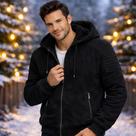 Jaqueta Masculina Suede Premium Forrada Peluciada Inverno Luxo Com Capuz Casaco De Camurça Térmico C