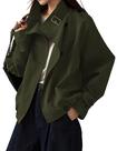 Jaqueta Megfie Trendy Vintage Trench Coat com gola alta para mulheres