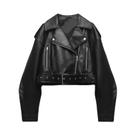 Jaqueta Moto Feminina Oversized Vintage Solta De material sintético PU Com Cinto, Estilo Streetwear,