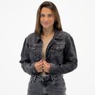 Jaqueta Ouzzare Jeans Curta Estonada Feminina