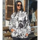 Jaqueta Parka Corta Vento Feminina com Forro e Estampa P ao G - Azul e Branco
